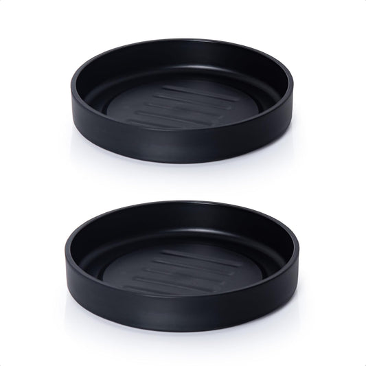 Phoenix Vine 8 Inch Plastic Plant Saucer Water Drip Tray, Heavy Sturdy Round Plant Drainage Tray for Indoors Outdoor, Set of 2, Matte Black, 21-TY-8B-2