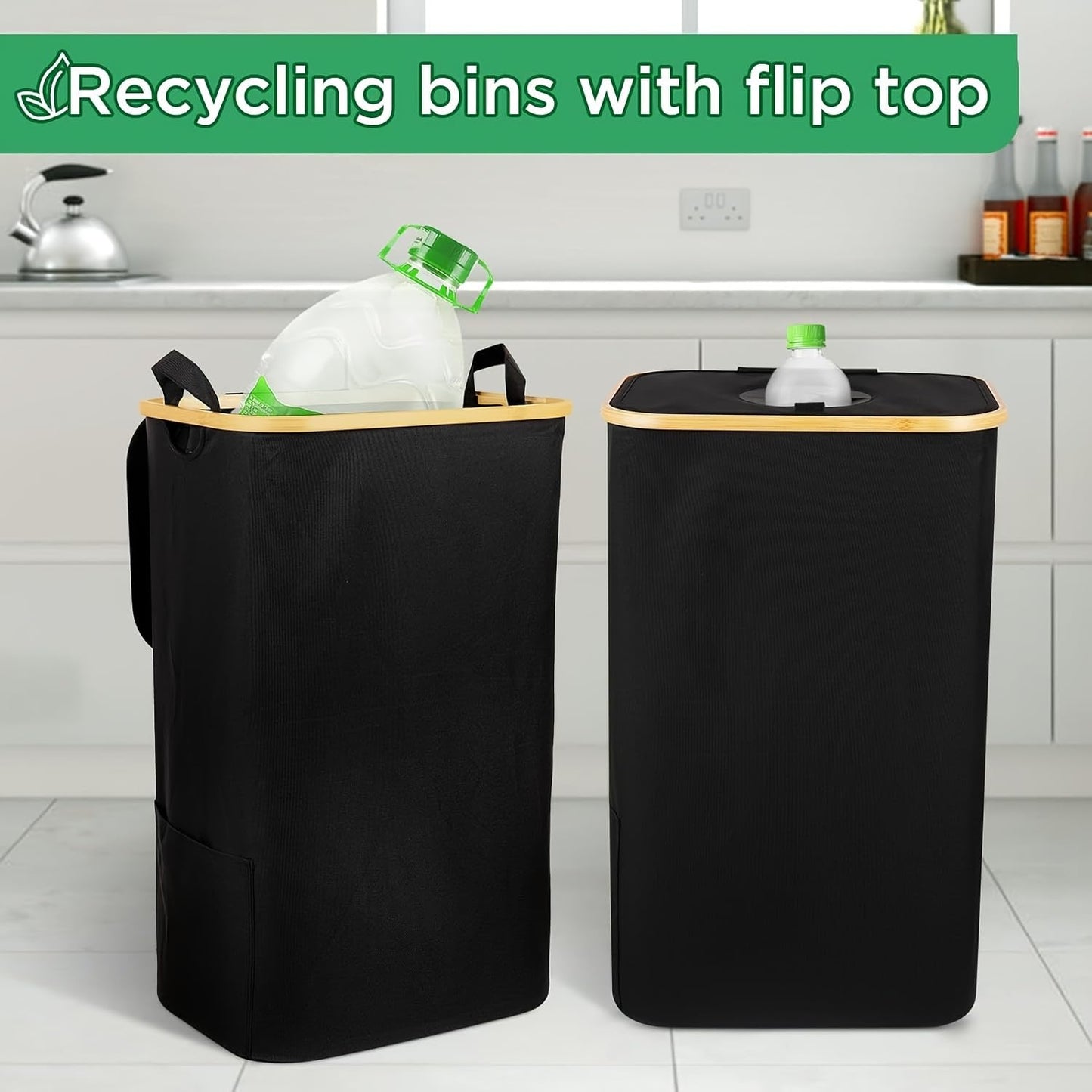 Garbage Bin Kitchen,Kitchen Trash Can with Lid, Detachable and Reusable Inner Bag,Large 26-Gallon 100-Liter Capacity, Suitable for Bottles, Cans, and Glass，Black