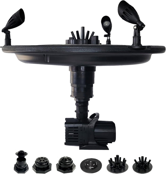 HALF OFF PONDS Floating Fountain – 1/4 HP Pond Aerator, 100' Cord – 3000 GPH Water Pump – 9 Spray Patterns - Color-Changing LED Lights - for Ponds & Water Gardens