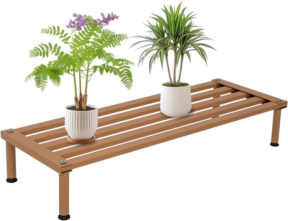 Metal Plant Stand, Rust-proof Aluminum Display Rack, Plants Display Stands Decoration Racks for Living Room Garden Balcony Patio (Wood Color, 31.5Inch Low Leg)