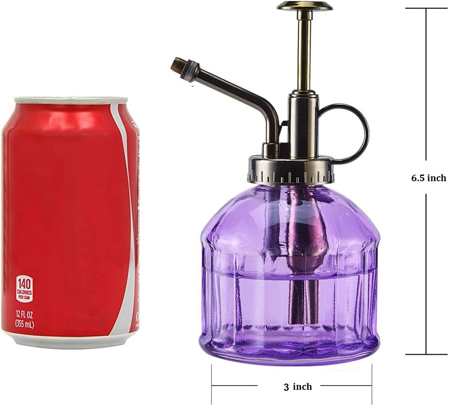 Glass Plant Mister Spray Bottle, Vintage Plant Spritzer Sprayer Mister, Succulent Watering Bottle with Top Pump, Small Glass Watering Can for Indoor Outdoor Houseplant - Purple