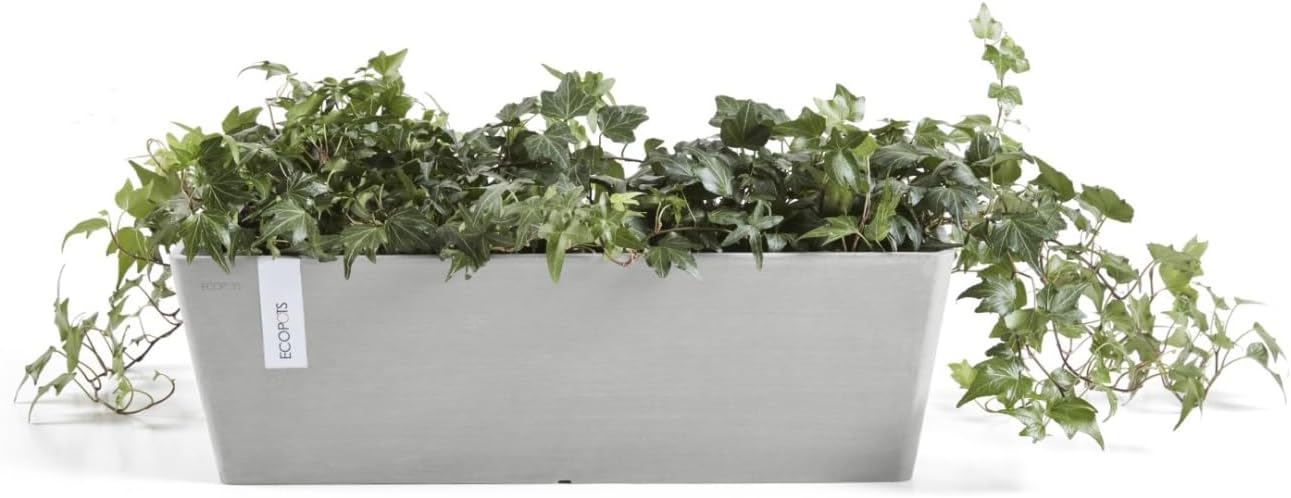 Ecopots Bruges Durable Modern Rectangular Indoor/Outdoor Recycled-Based Composite Flower Pot Planter, White Grey, 17.75"