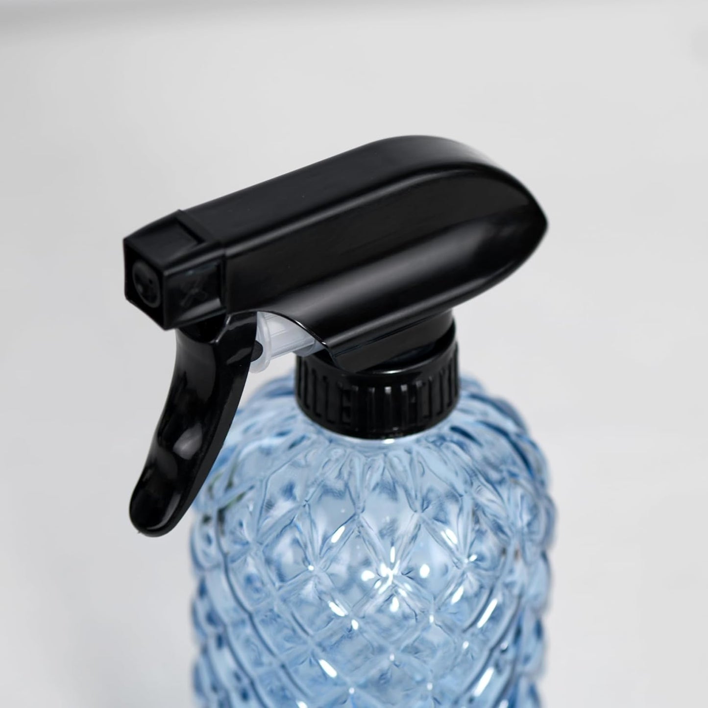 12Oz Glass Plant Spray Bottle, Gem Pattern Glass Sprayer, Watering Can with Black Plastic Top Pump, Handheld Watering Can for Indoor Outdoor Potted Plants and Greenery (Blue)