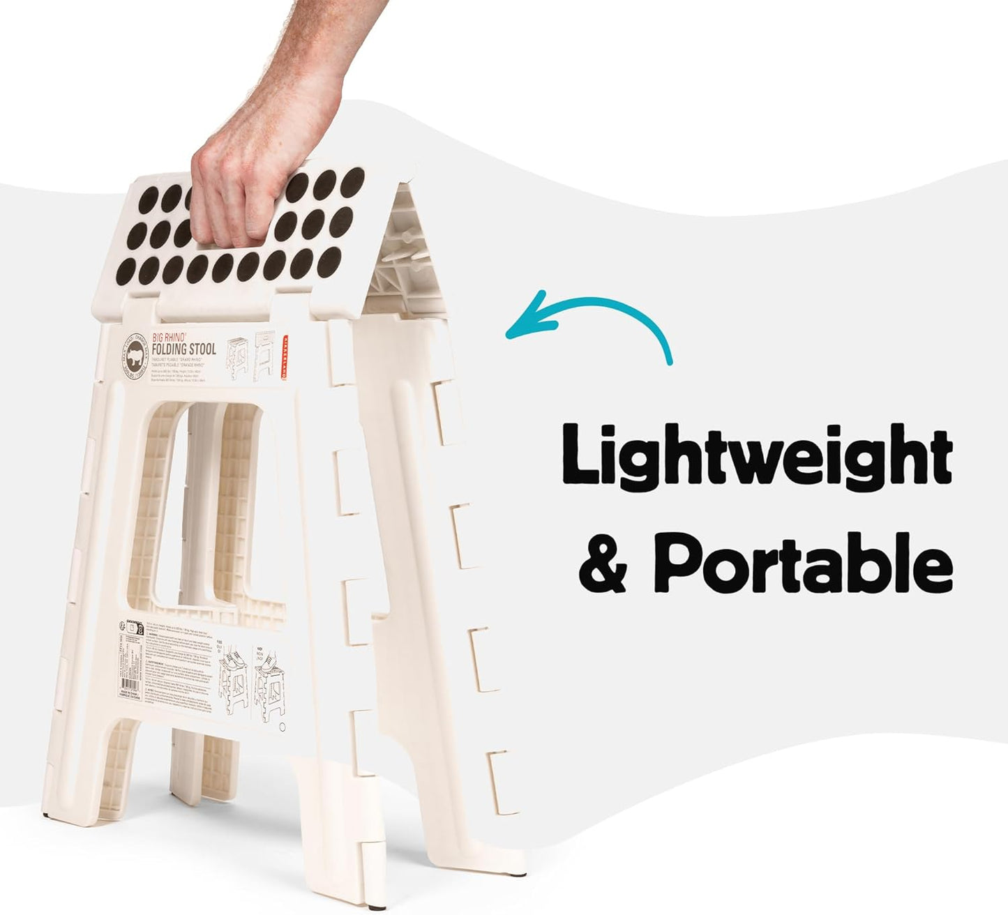 Kikkerland Rhino Foldable Step Stool – Holds Adults up to 300 Lbs, Best for Kitchen & Bathroom – Collapsible, Portable, Lightweight Stepping Stool with Sturdy, Non-Slip Design – White, 15”