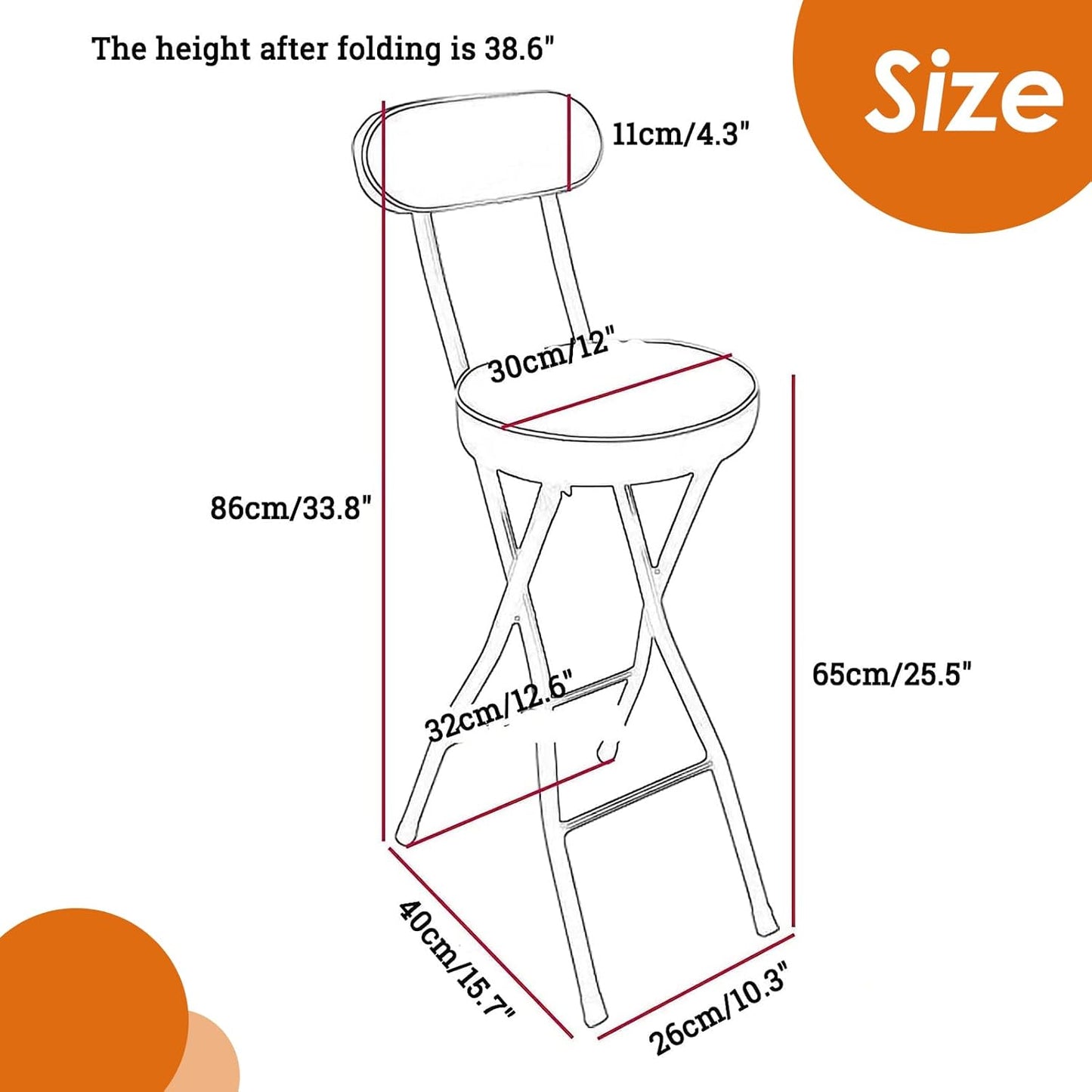 UWEAR Folding Bar Stool with Back,Tall Foldable Stool Leather Padded Portable Stools Counter Height Foldable Stools Chairs,Collapsible Stool for Adults Kitchen Island Guitar Barstools (White)