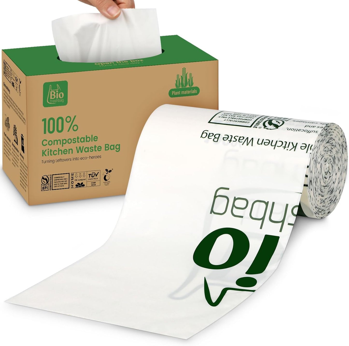 8 Gallon Compostable Trash Bags, 100 Count Flat-Top Trash Bags Biodegradable, Medium Small Food Scrap Waste Bags for Kitchen Bathroom Office Car, Extra Thick Compost Bags White