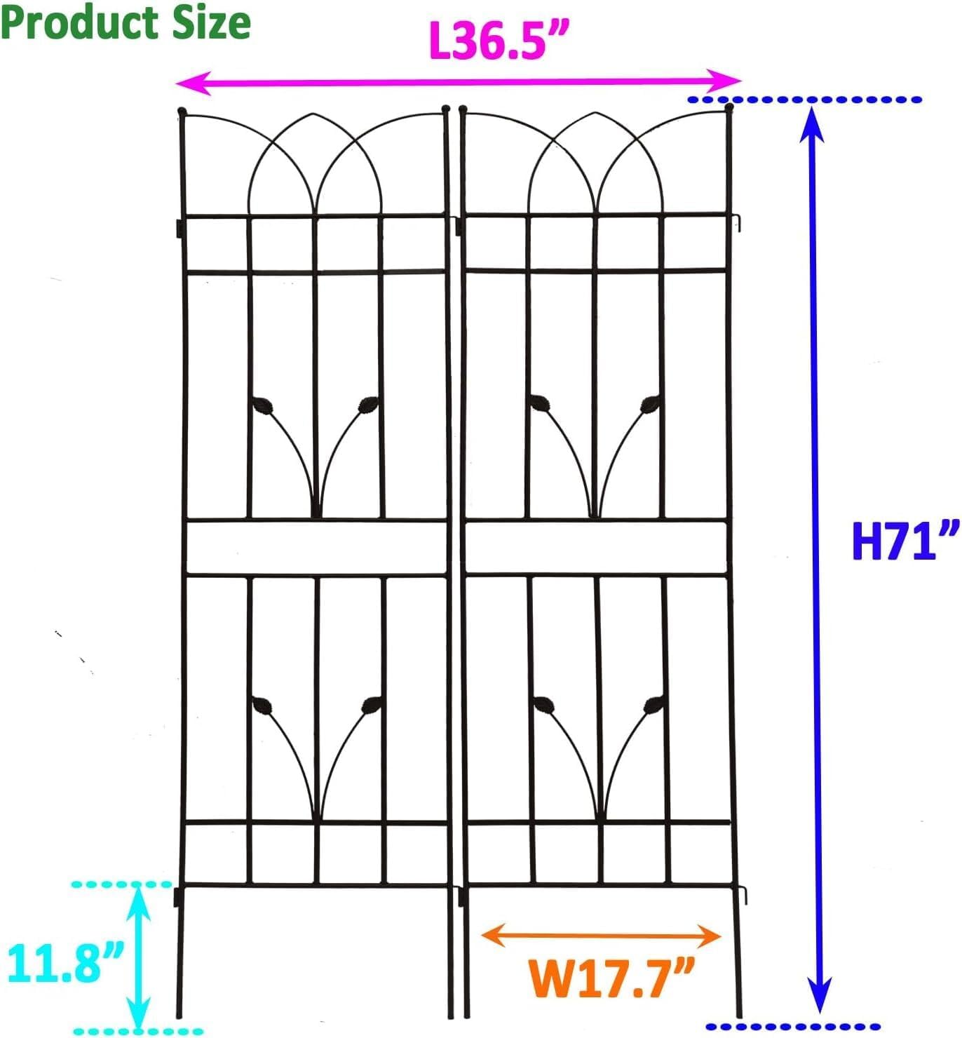 2 Pack Metal Garden Trellis 71" Black Fence Rustproof Garden Trellis for Climbing Plants Support Roses Flower Outdoor Lawn, Black