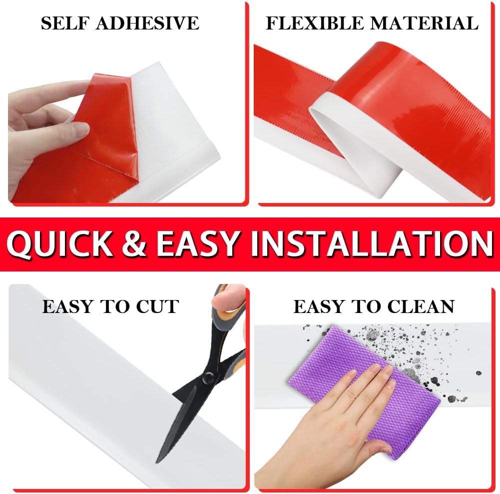 Vinyl Wall Base Baseboard Molding Trim 6" Flexible Self Adhesive Rubber Wall Base Moulding Trim Peel and Stick Design, 6 Inch x 40 Feet, White