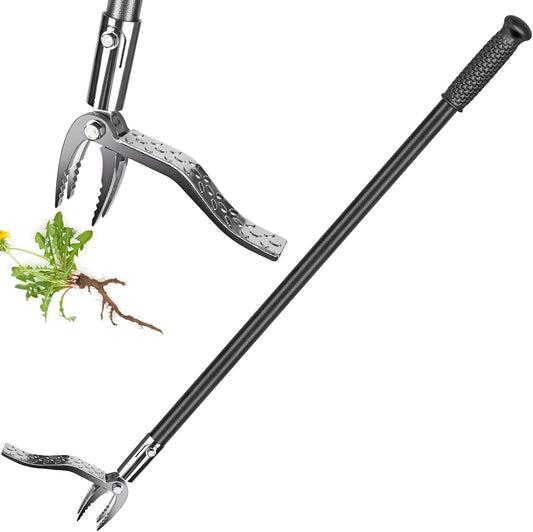Dolibest 45'' Stand-Up Weeder Puller Tool, Manual Weeding Tool with Curved 4-Claw Steel Head, Non-Slip Handle, Weed Remove Tool for Lawns/Garden Use, Without Bending or Kneeling