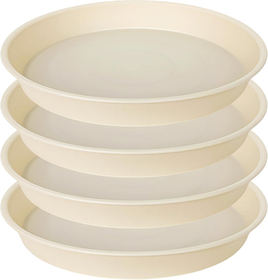 4 Pack of 18 19 inch Plant Saucer Drip Tray (16.6 inch Base), Heavy Duty Deep Plant Saucers for Pots, Plastic Flower Planter Water Trays for Indoors Outdoor (19", Beige)