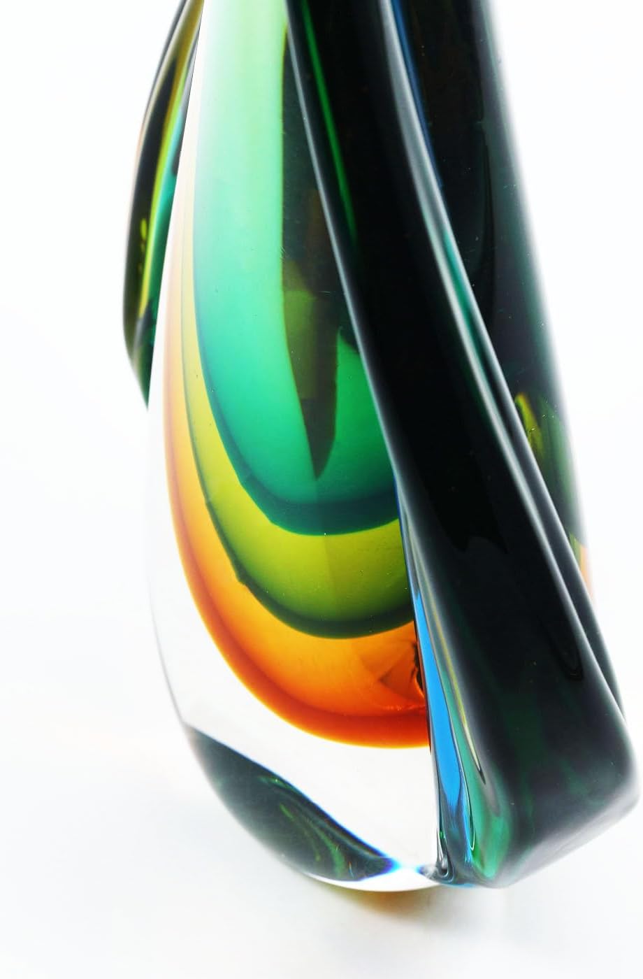 Luxury Lane Hand Blown Green Flame Teardrop Sommerso Art Glass Sculpture for Home Decor 18 inch Tall Centerpiece Table Decoration