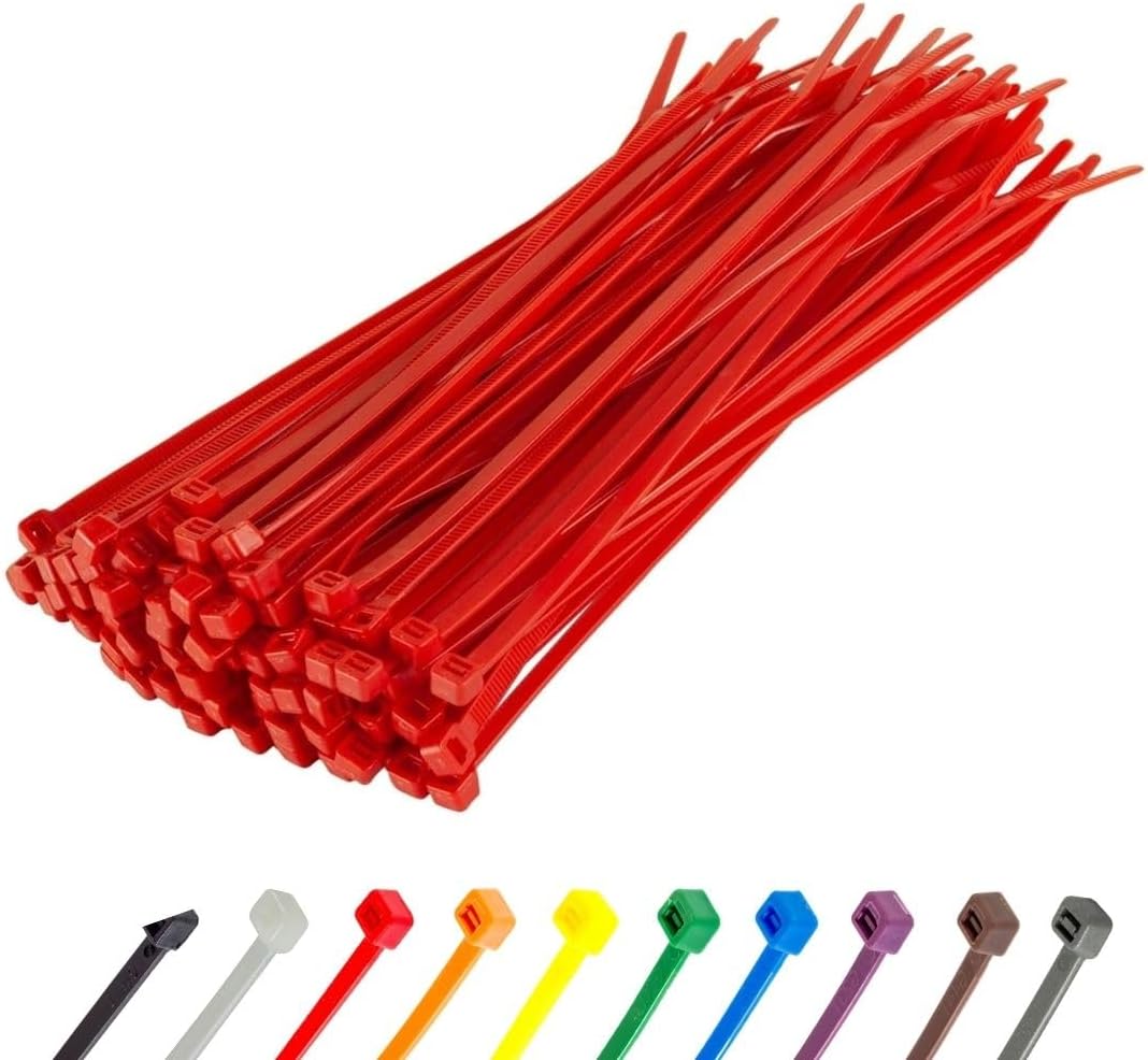 GTSE 8 Inch Red Zip Ties, 100 Pack, 18lb Strength, UV Resistant Strong Nylon Cable Ties, Self-Locking 8" Tie Wraps