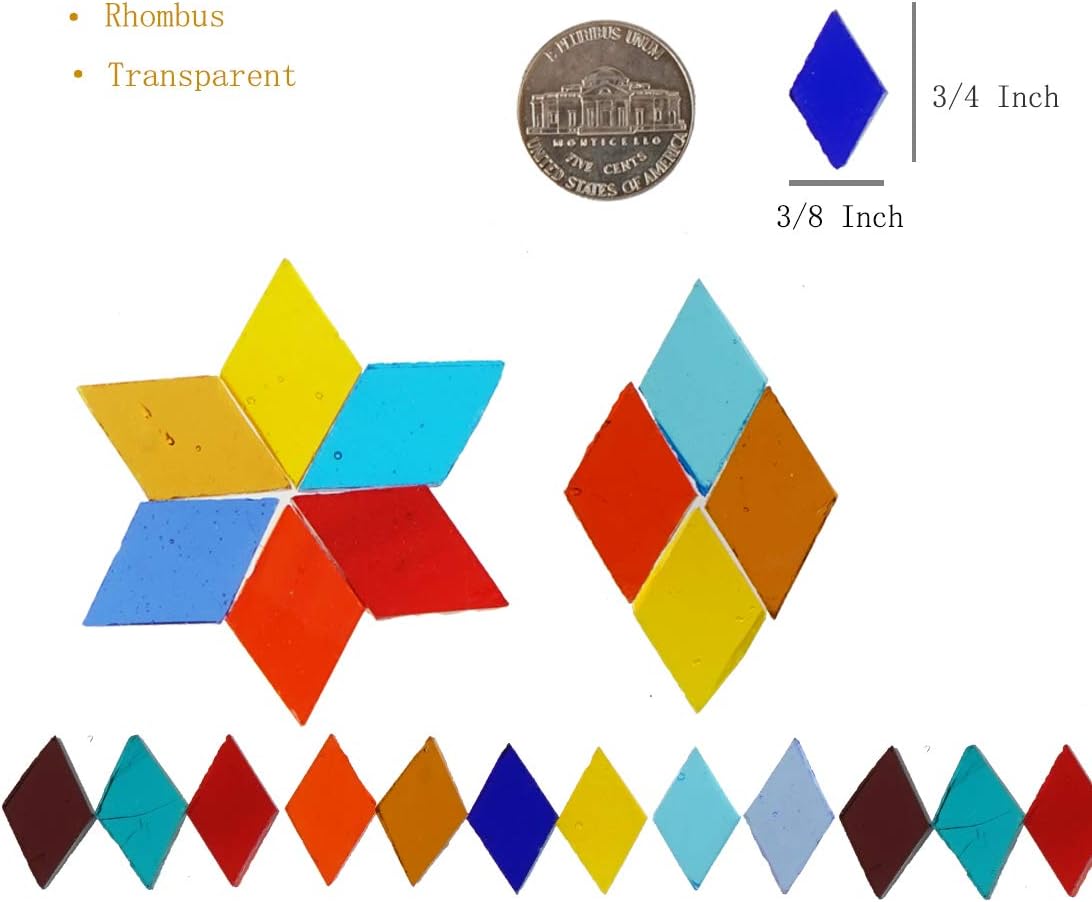 Lanyani 1600 Transparent Cathedral Glass Mosaic Tiles for Arts and Crafts - Mixed Color Stained Glass Pieces, 4 Shapes Mixed