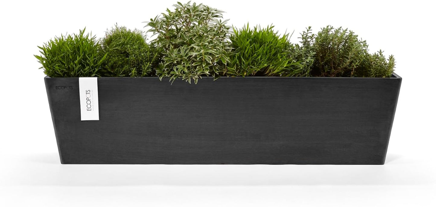 Ecopots Bruges Durable Modern Rectangular Indoor/Outdoor Recycled-Based Composite Flower Pot Planter, Dark Grey, 31.5"