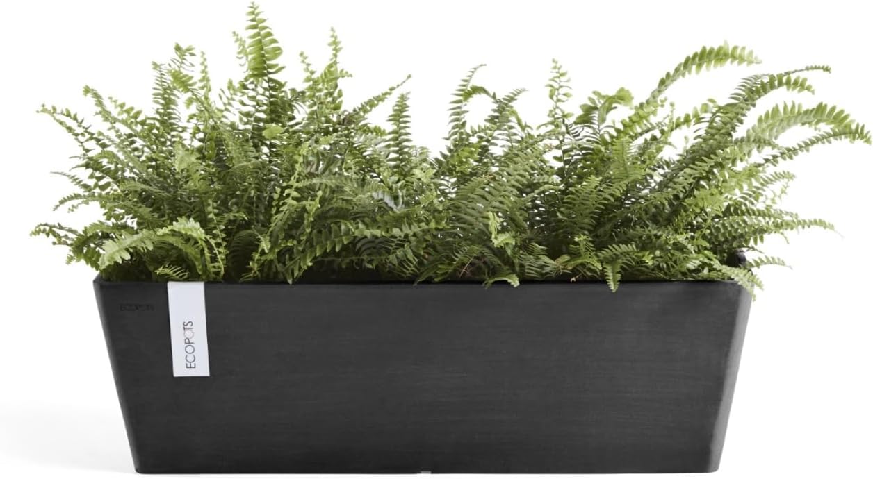 Ecopots Bruges Durable Modern Rectangular Indoor/Outdoor Recycled-Based Composite Flower Pot Planter, Dark Grey, 21.5"
