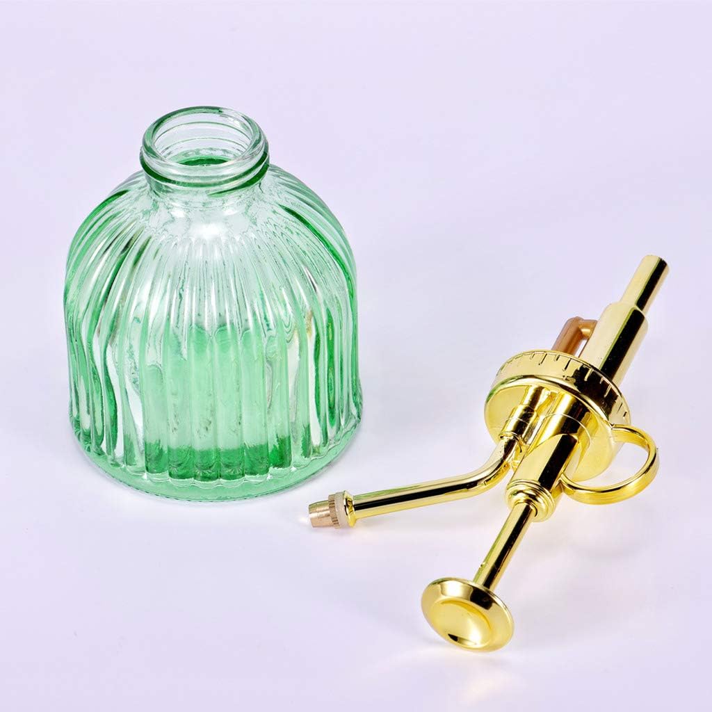 Glass Plant Mister Spray Bottle, 6.5" Green Glass Water Spray Bottle with Gold Top Pump Small Watering Can, Small Plant Sprayer Mister for Indoor Outdoor House (Green+Gold A)