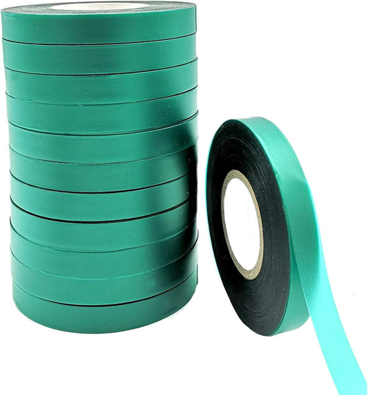 12 Rolls 150 Feet Stretch Tie Tape 0.5 Inch Garden Tie Tape Thick Plant Ribbon Garden Green Vinyl Stake for Indoor Outdoor Patio Plant Use
