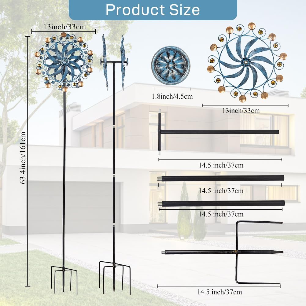 Stargarden Wind Spinner, Retro Wind Spinner Outdoor Metal Pinwheels, 63 * 13 Inch Kinetic Windmill for Yard and Garden Decor
