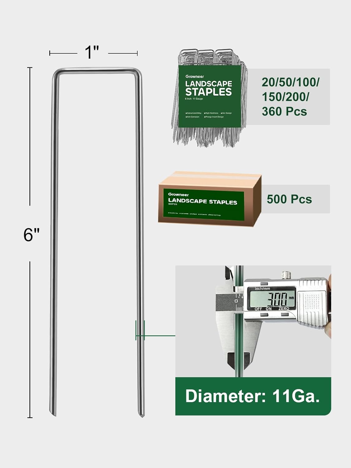 GROWNEER Landscape Staples 100 Packs 6 Inches Heavy Duty 11 Gauge Galvanized Steel Garden Stakes, Garden Staples Securing Pegs for Securing Weed Fabric Landscape Fabric Netting Ground Sheets & Fences