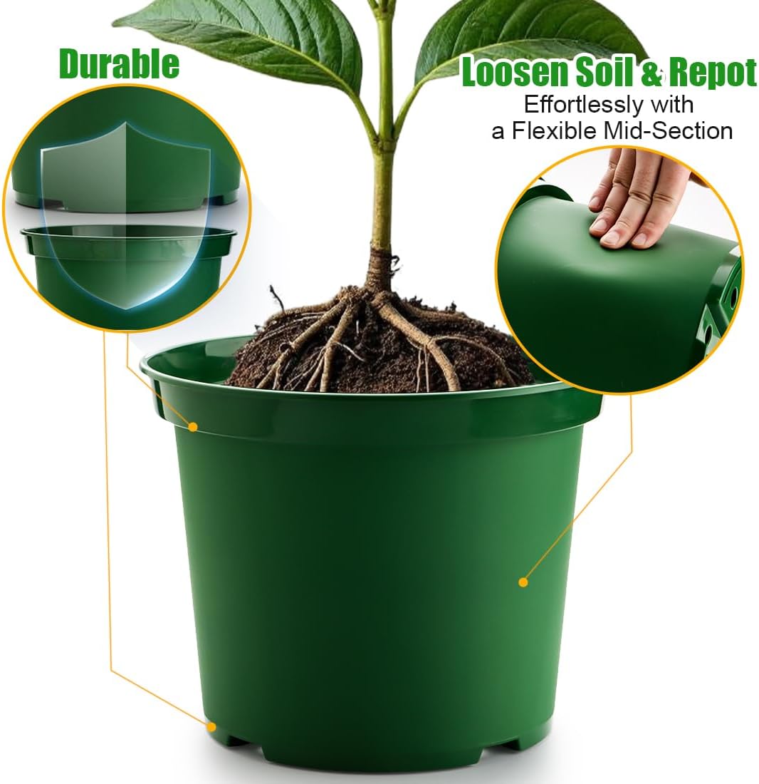 3 Gallon Plastic Nursery Pots, 10 Inch Round Plant Pots with Drainage Holes, 10 Pack Planting Pot for Outdoor Indoor Plants, Gardening Gifts for Women, Green