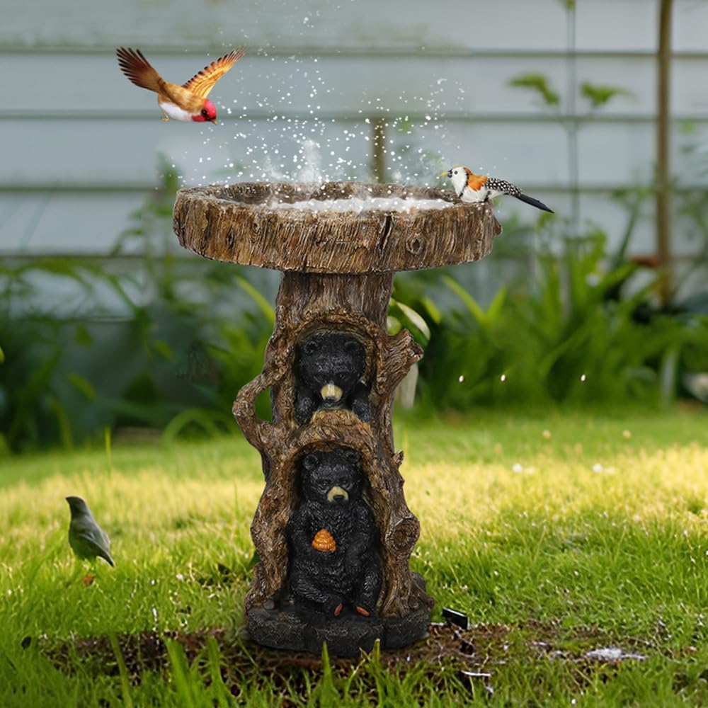 23.6”Tall Resin fiber Outdoor Bird Baths for Garden - Outdoor Standing Birdbath, Woodland Tree Trunk Decoration Yard Statue，Pedestal Birdbaths for Outdoors, Garden, Patio, Lawn, Backyard (23.6''H)