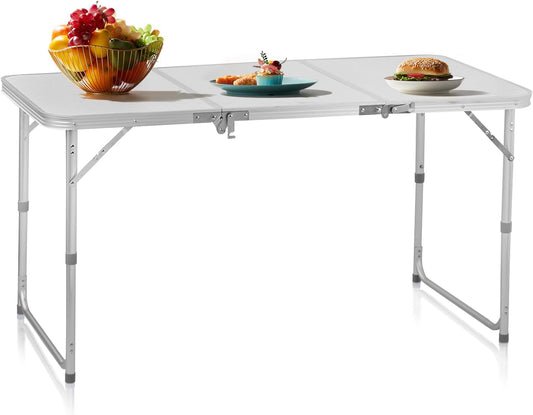 4.0 Ft Folding Portable Camping Table, Adjustable Height, Outdoor Waterproof Aluminum Lightweight Suitcase Table for Picnic, BBQ, Beach, Dining