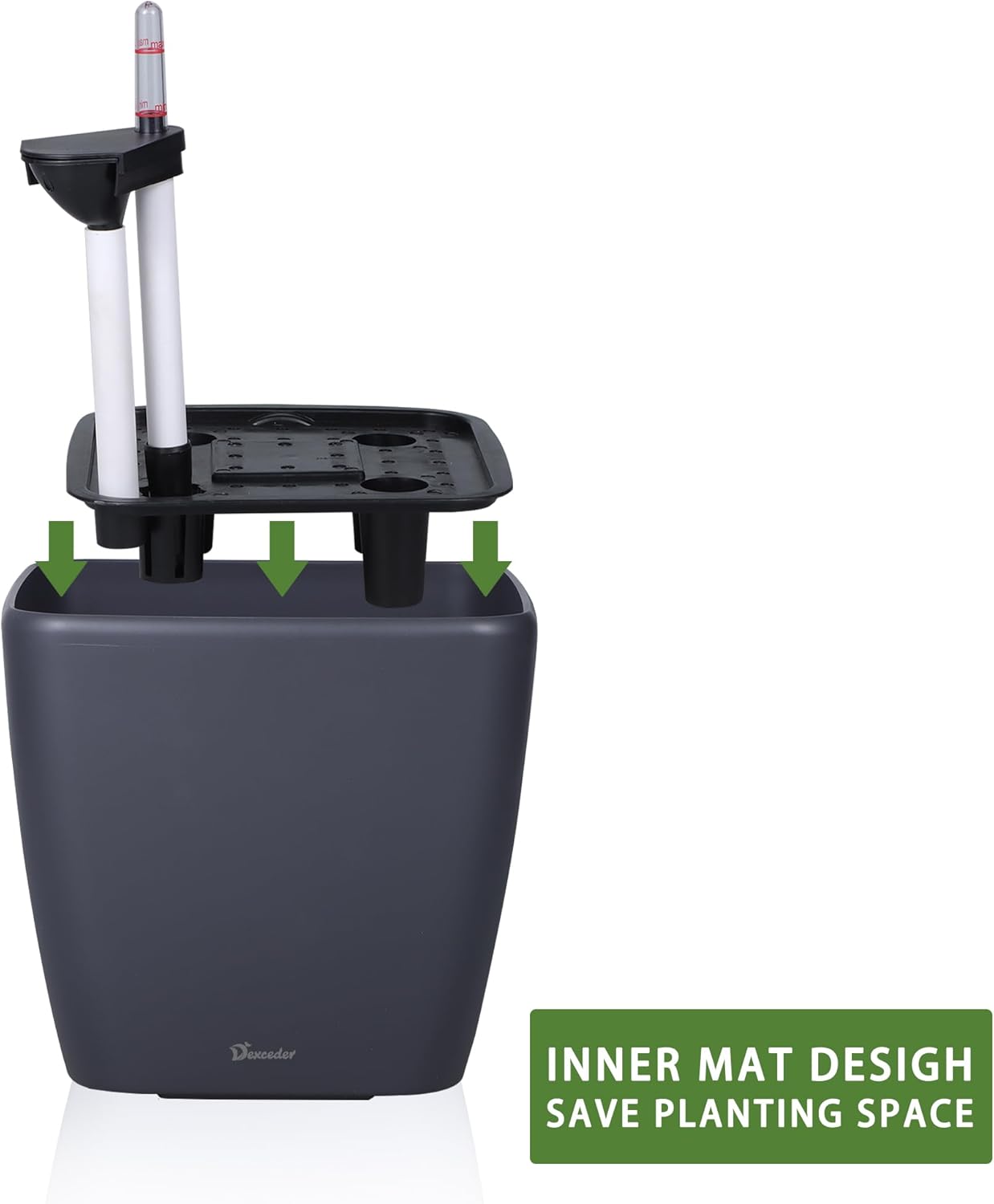 Dexceder 9x8 Self Watering Planter Indoor Outdoor, Inner Mat Design, Thickened Table Flower Plant Pot with Water Level Indicator (Slate Gray Matte)