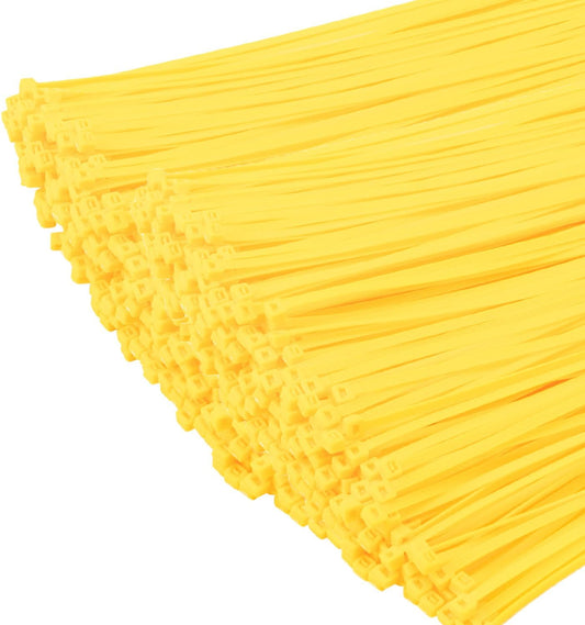 XINGO 1000 PCS Yellow Zip Ties 8 Inch, 60 LBS Tensile Strength, Self-Locking Nylon Plastic Nylon PA66 Wire Ties for Indoor and Outdoor Use