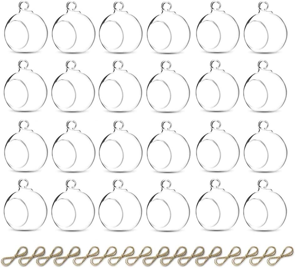 Sziqiqi Hanging Glass Globes Orbs Tea Light Candle Holders fillable with Trinkets for Wedding Ornaments, Wedding Birthday Christmas Party Centerpiece Accessory 2.36inch 20pcs +4 Extra