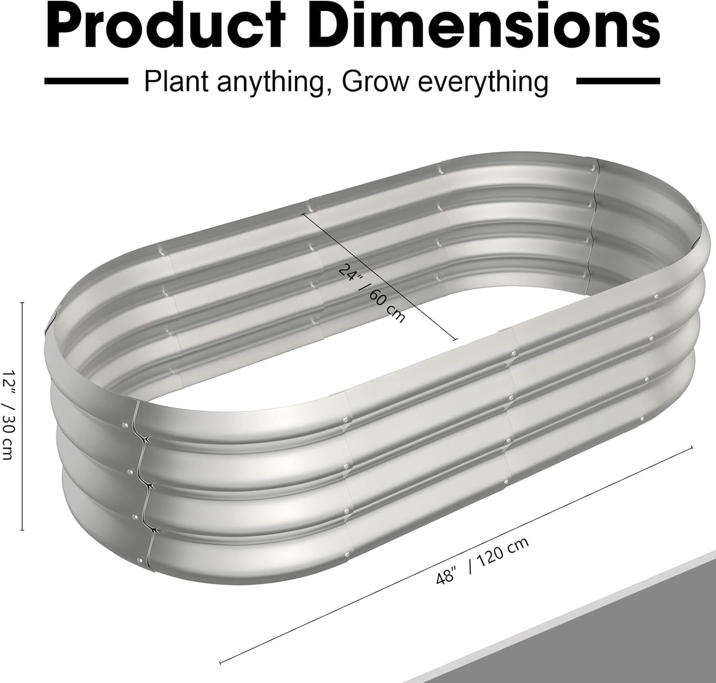 4x2x1ft Oval Galvanized Raised Garden Bed Outdoor 9-in-1 Large Metal Modular Planter Box Raised Beds for Gardening,Vegetables,Fruits,Flowers & Herbs (Silver)