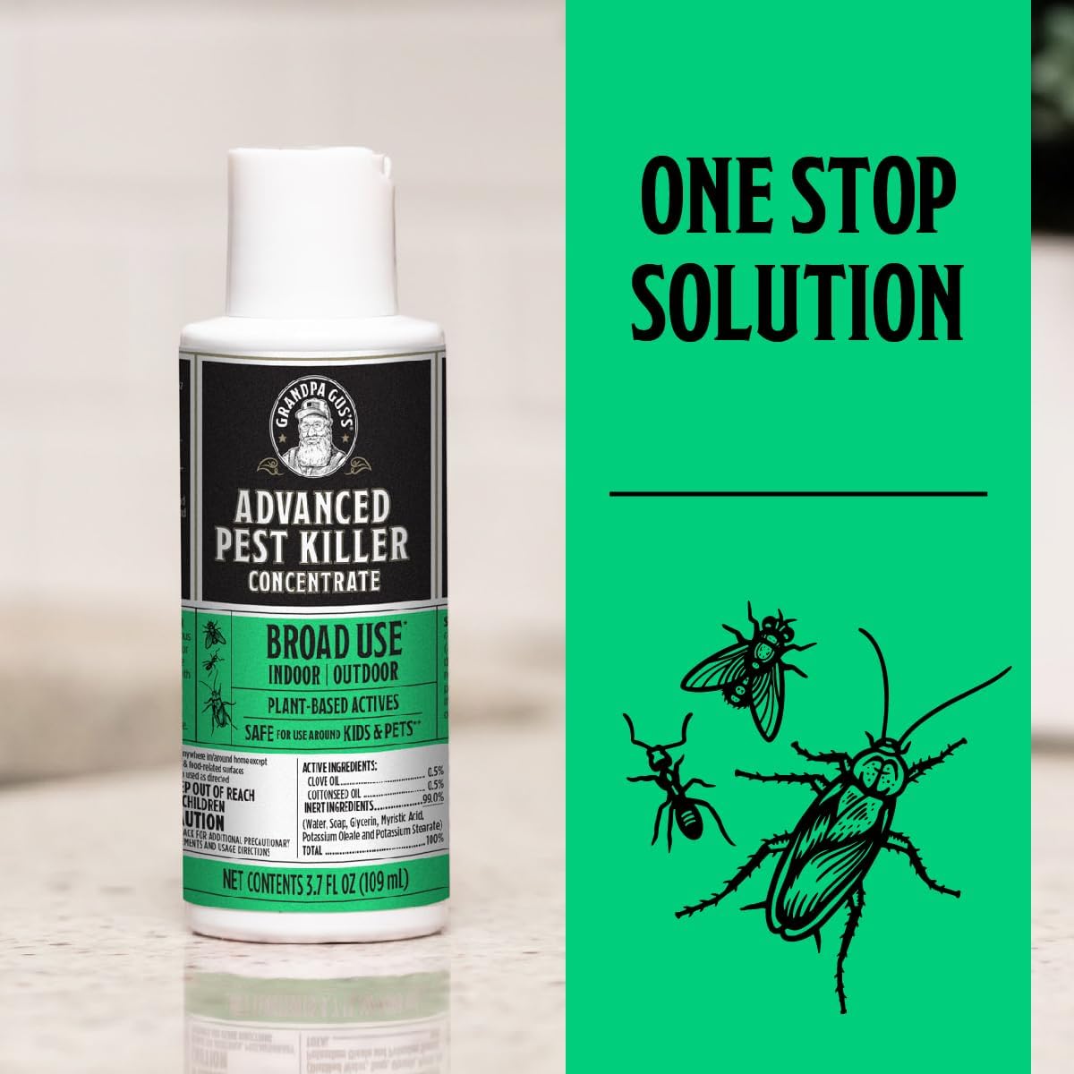 Grandpa Gus's Advanced Natural Pest Control with Clove & Cottonseed Oil - Indoor/Outdoor Insect Killer for Spiders, Ants, Roaches, Earwigs, Bed Bugs & More, Pet-Friendly, Concentrate 2 Pack