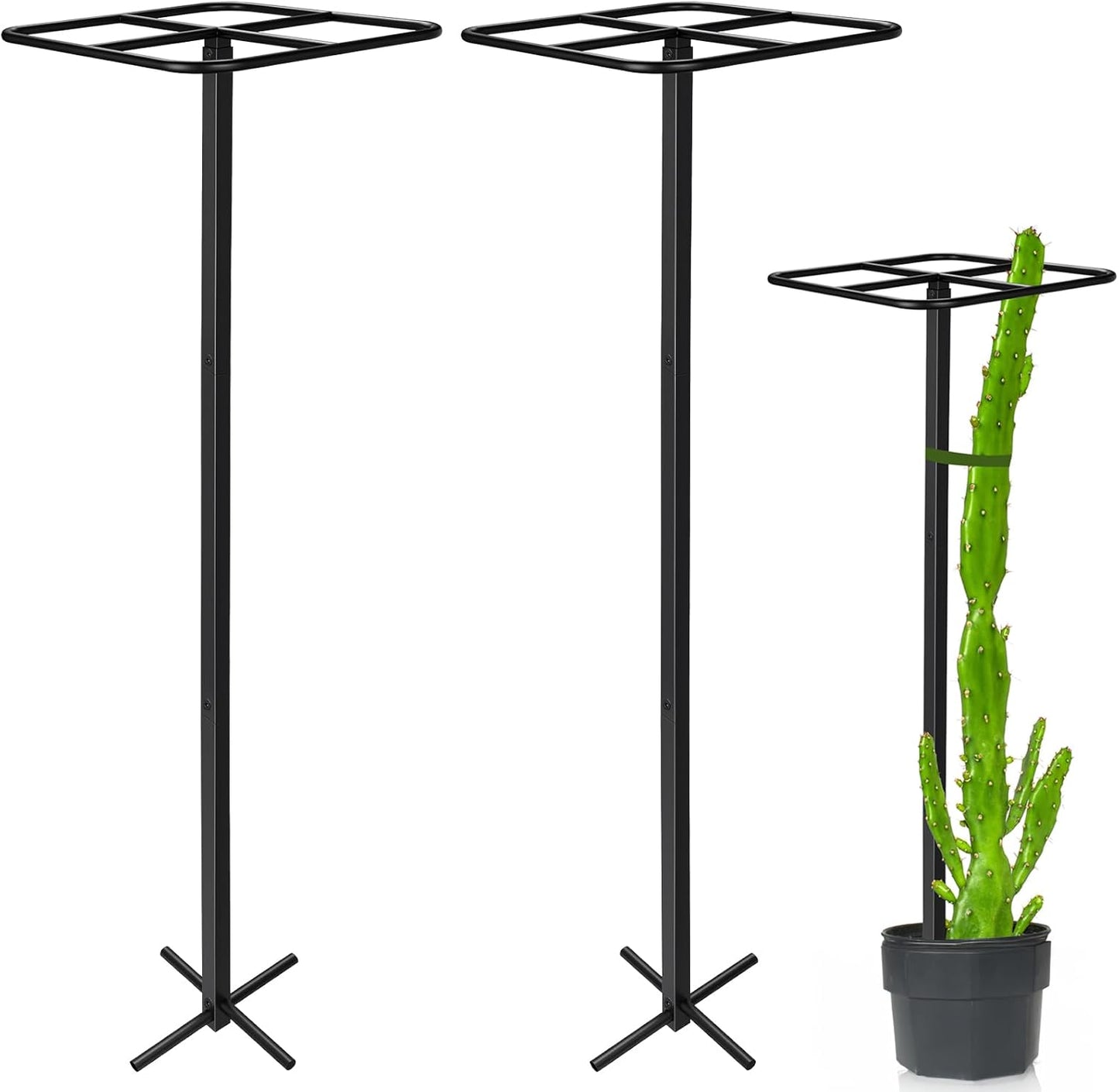 2 Pcs Adjustable Metal Dragon Fruit Plant Trellis 12" x 12" x 50" Durable Vertical Gardening Support Dragonfruit Trellis for Climbing Plants Trees Cactus Roses Vines Outdoor, Installation Required