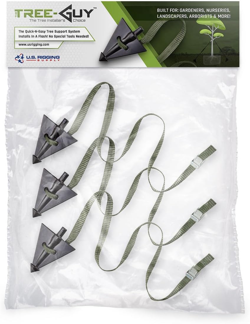 Pelican Rope Tree Guy Tree Tie Staking Anchor and Strap Kit 3 Pack, 12 ft Guy Line with Tree Staking System, Cam Lock