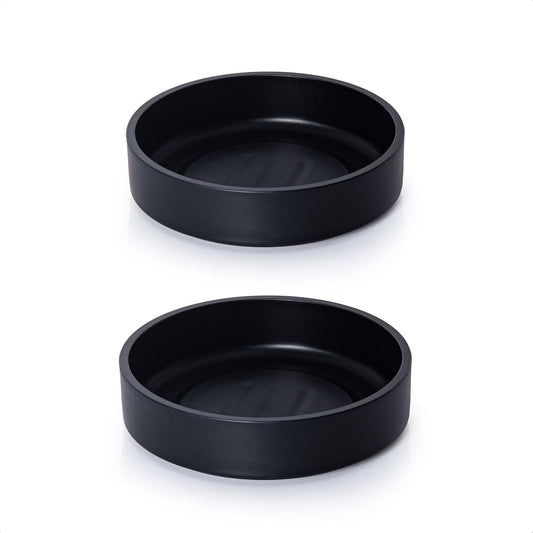 Phoenix Vine 6 Inch Plastic Plant Saucer Water Drip Tray, Heavy Sturdy Round Plant Drainage Tray for Indoors Outdoor, Set of 2, Matte Black, 21-TY-6B-2