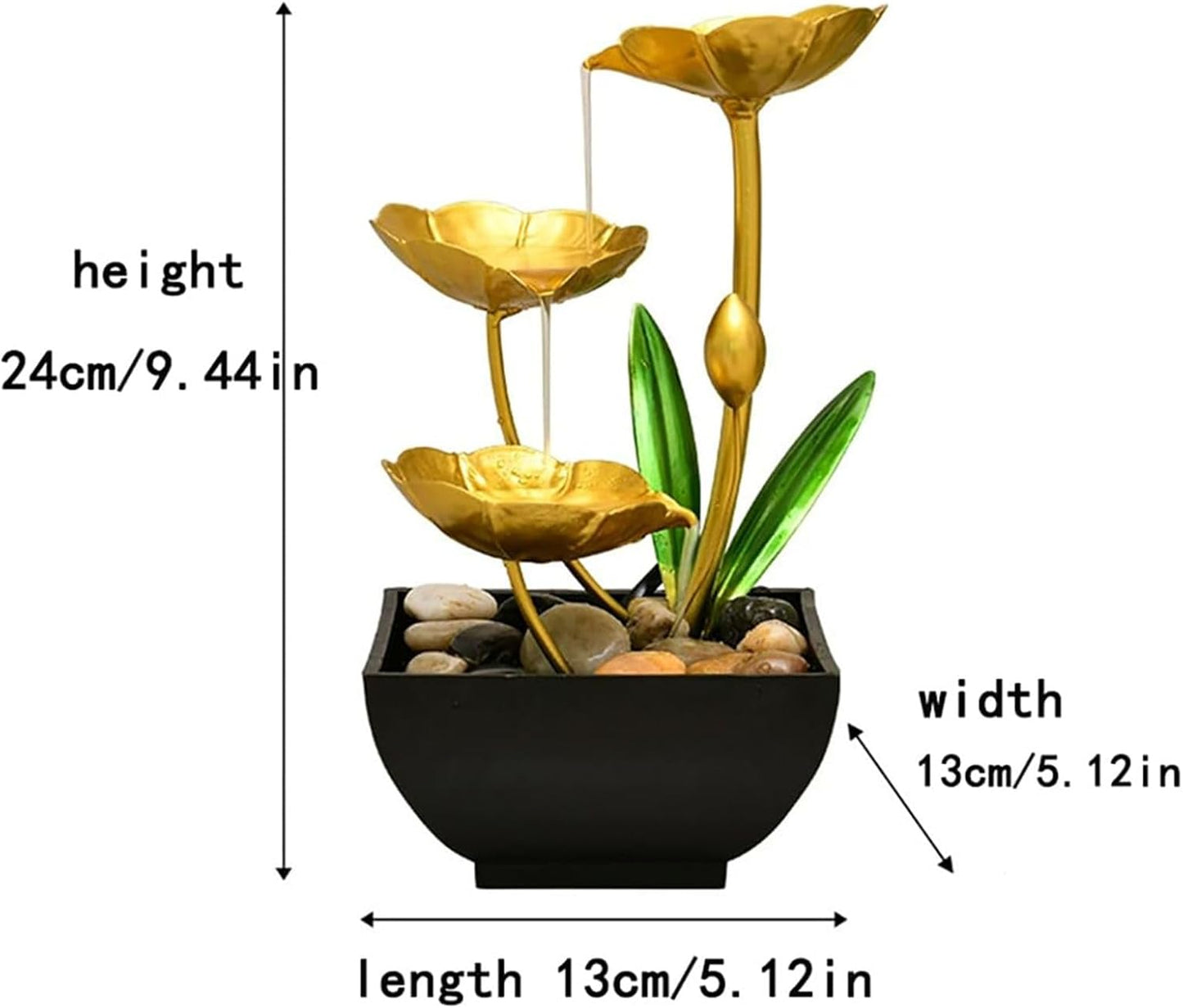 Gold Tabletop Water Fountain, Desktop Waterfall, Indoor Lotus Desktop Decorative Fountain, Home Bathroom Bedroom Decor.