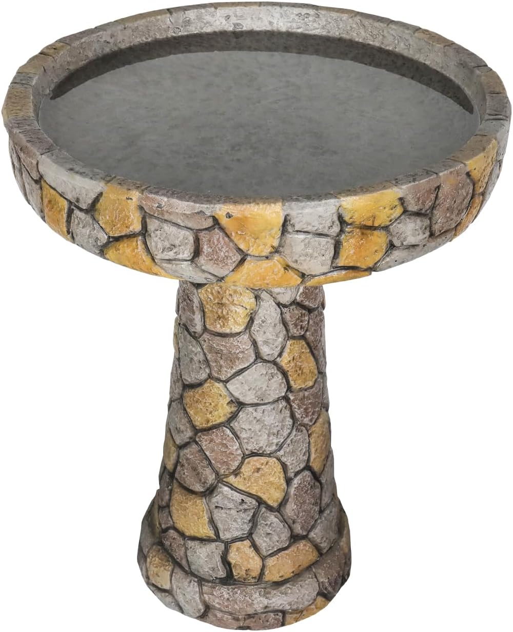 24" H Outdoor Concrete Bird Bath - 24" H * 18.8" Φ Mosaic Stone Design BirdBath Perfect for Adding Interest to Garden, Patio, Backyard, Porch and Deck