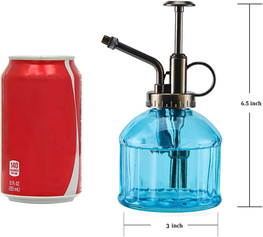 Glass Plant Mister Spray Bottle, Vintage Plant Water Spritzer Sprayer Mister, Succulent Watering Bottle with Top Pump, Small Glass Watering Can for Indoor Outdoor Houseplant - Blue