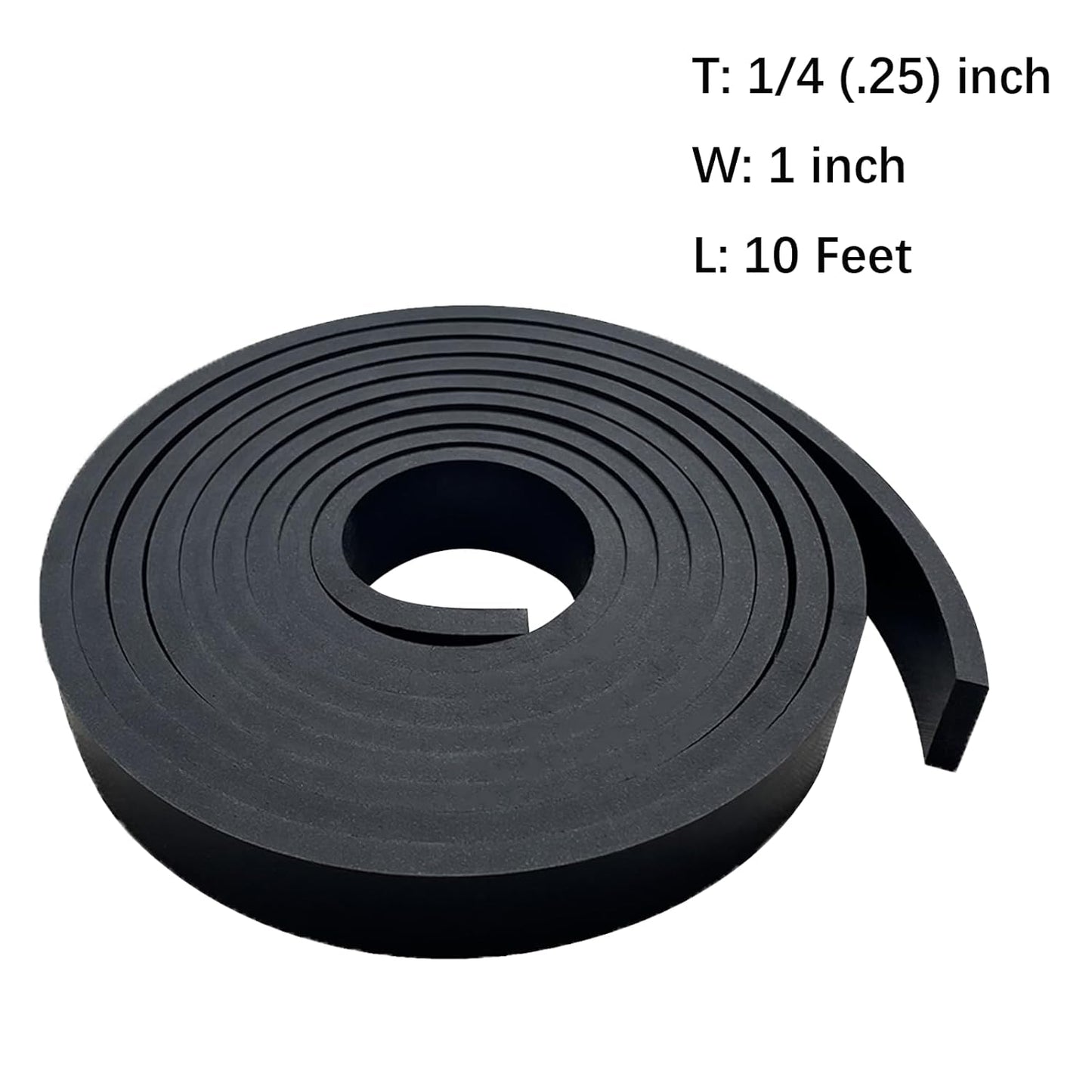 Solid Rubber Strips, Sheet, Rolls 1/4 (.25)" Thick X 1" Wide X 10'Long, Solid Rubber Rolls for DIY Gaskets, Anti-Slip Pads, Flooring, Bumpers