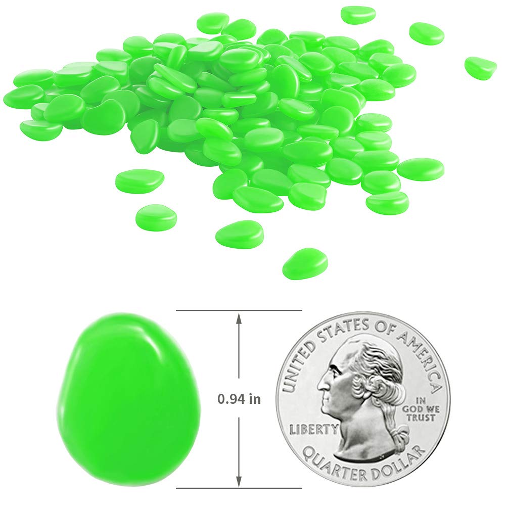 Glow Pebbles Green, 480 pcs Green Glowing Rocks for Outdoor Decor, Garden Lawn Yard, Aquarium, Walkway, Fish Tank, Pathway, Luminous Pebbles Powered by Light or Solar-Recharge Repeatedly
