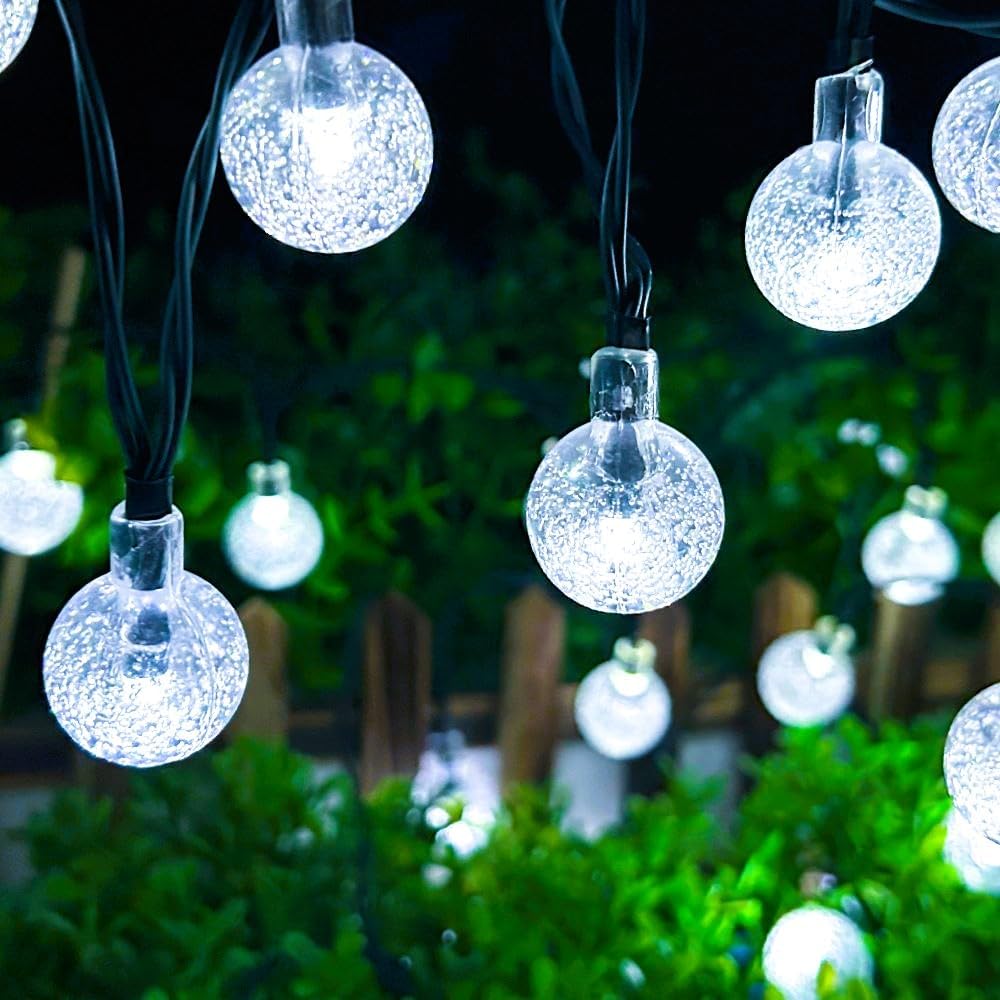 Solar String Lights Outdoor Waterproof, 36FT 60 LEDs 8 Modes Solar Fairy Crystal Globe Christmas String Lights for Holiday Party Gardens Backyard Wedding