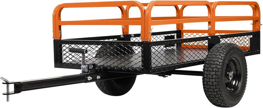 Heavy Duty Steel Garden Cart, 1500Lbs Yard Garden Pull Behind Dump Trailer with Removable Sides for Atvs Utvs Lawn Garden Tractors, Orange