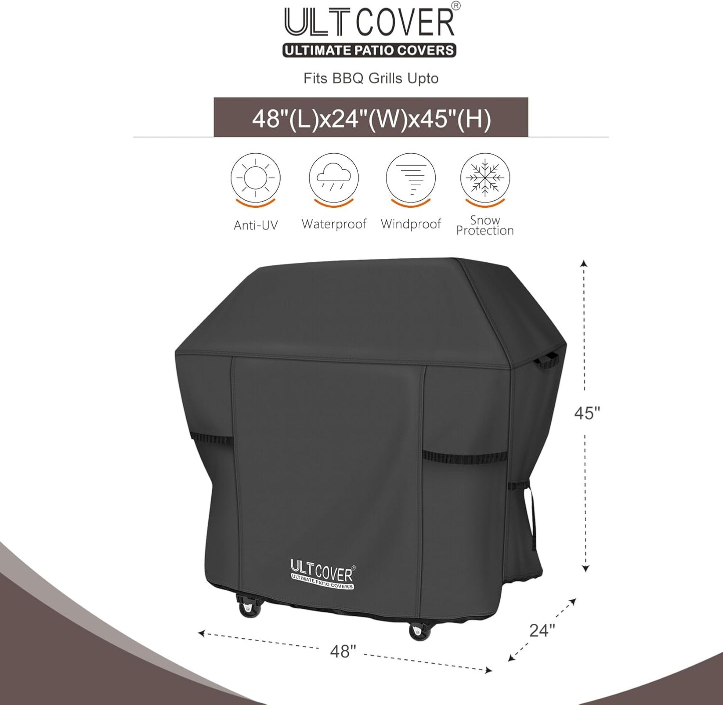 ULTCOVER Waterproof Grill Cover 48 inch, Heavy Duty BBQ Cover for 2-3 Burners Outdoor Gas Barbecue Grill, Black