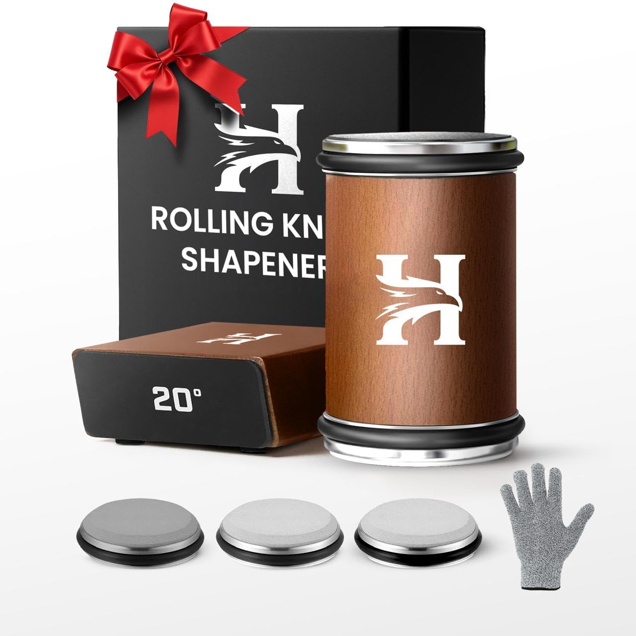 High Carbon Stainless Steel Rolling Knife Sharpener with 400, 1000 & 3000 Replacement Discs - Blunt Knife Sharpening Kit with 15 and 20 Degree Sharpening for Kitchen & Chef's Knives