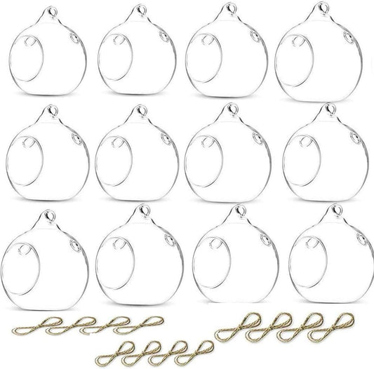 12 Pcs 3.15"/ 8cm Hanging Candle Holder Glass Globes for Candles, Air Plant Holders Terrarium Hanging Tea Lights Candle Holder Home Wedding Party Tree Decoration
