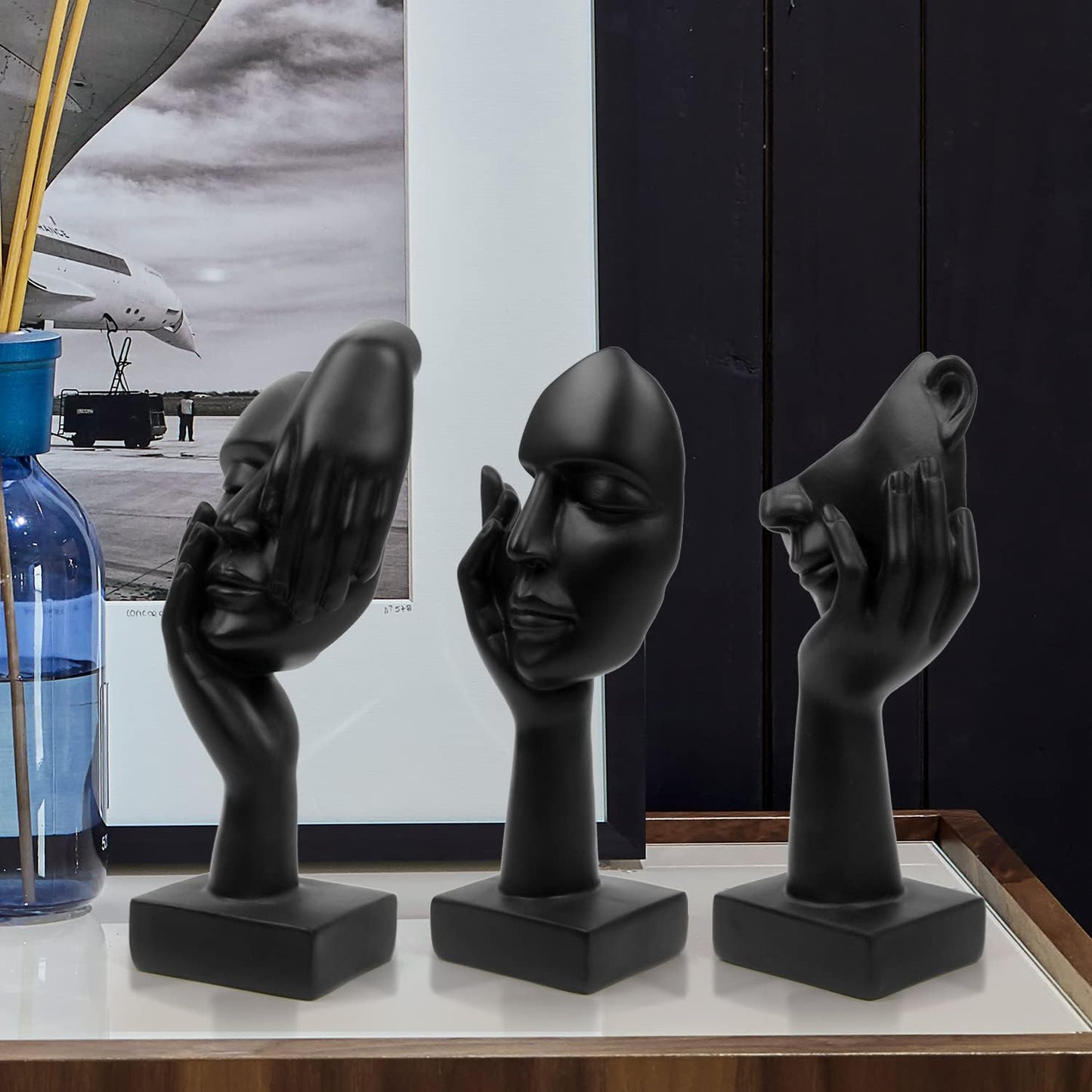 3 Pcs Thinker Statue,Modern Home Resin Sculptures,Collectible Figurines for Home Office Bookshelf Desktop Decor(Black)
