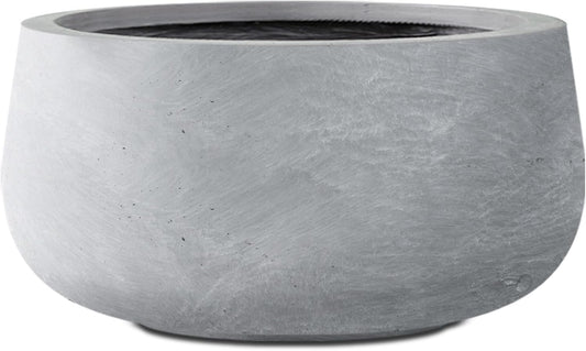 Kante 11.8" Dia Round Concrete Planter, Cement Plant Pots with Drainage Hole and Rubber Plug for Outdoor Indoor Garden Home, Modern Curvaceous Design, Gray