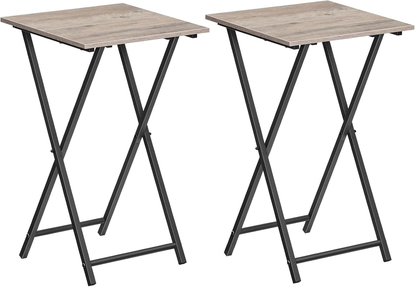 HOOBRO Folding TV Tray Table, Set of 2 Wooden TV Tray, Portable Sofa Side Snack Table, Industrial Desk for Small Spaces, Space-Saving, Easy to Install and Fold, Greige and Black BG27BZP201