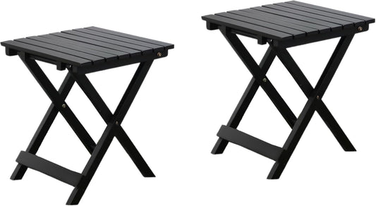 2 Pcs Small Folding Patio Side Table Outdoor Wood Wooden Small End Portable Plant Little Table for Garden Yard Porch Living Room Space Pool 15.4x15.4 x18.3 inch (Black)