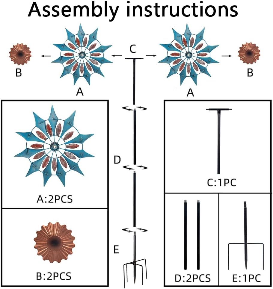 Stargarden Wind Spinners Outdoor, Metal Wind Spinner, 13.4" W x66 H Kinetic Wind Sculptures & Spinners, Waterproof Windmill for Yard, Garden Decor