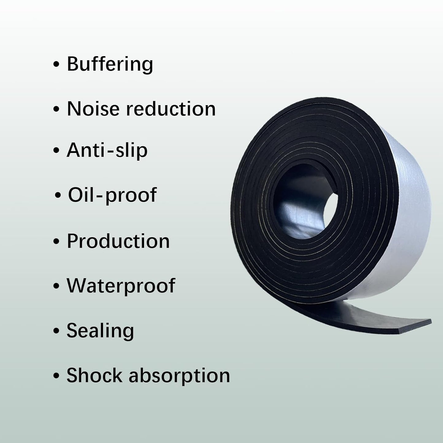 Solid Rubber Strips with Adhesive 1/8 (.125)" Thick X 2" Wide X 10'Long, Solid Rubber Sheet Rolls Self Adhesive for Anti-Slip, Anti-Vibration (2" X10'X1/8")
